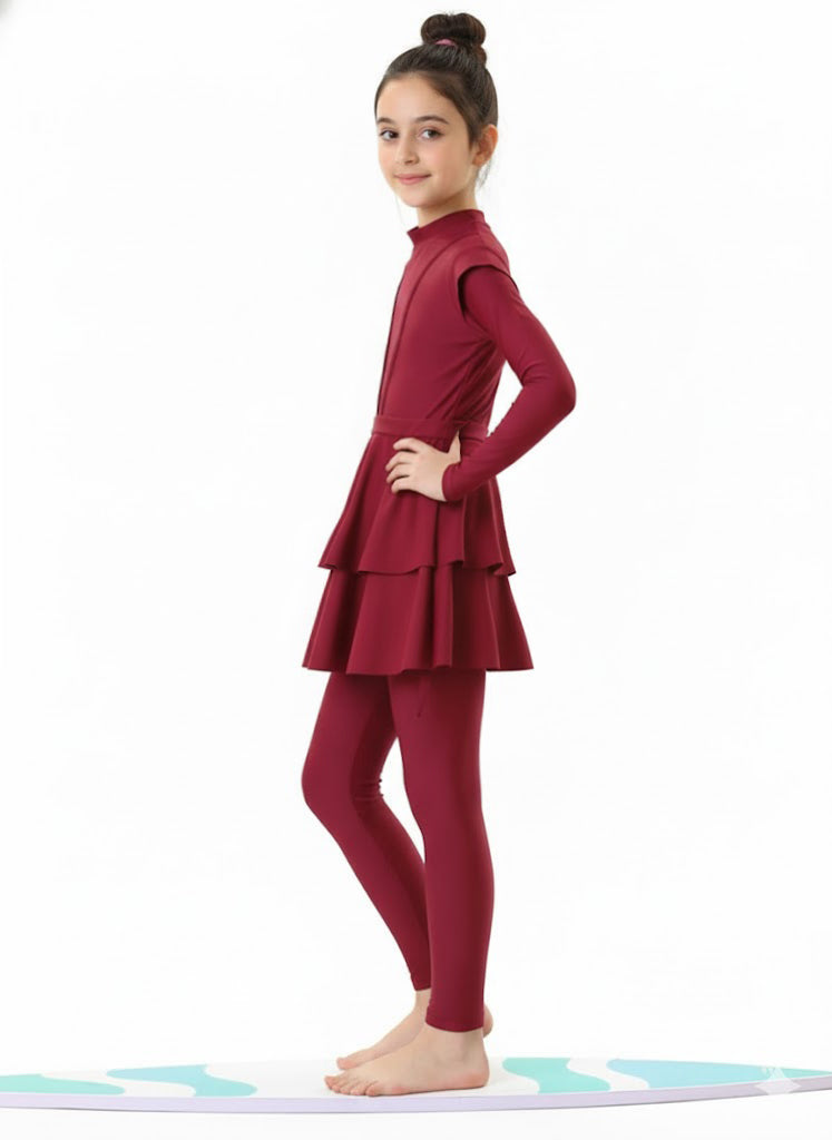 Aaliyah 3-Piece Kids' Modest Swimsuit-Ruby Red