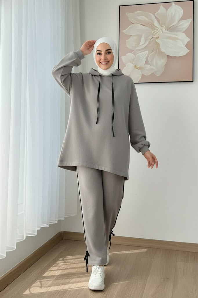 Breathable Stretch Hoodie & Pants Set – Grey