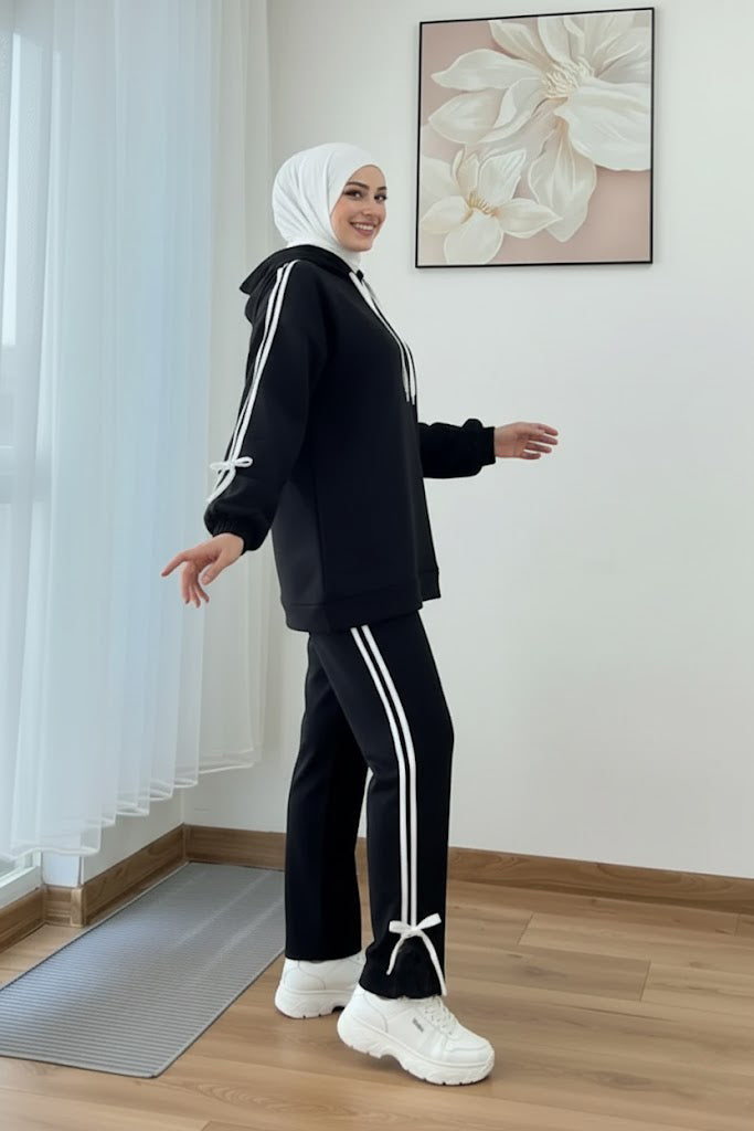 Breathable Stretch Hoodie & Pants Set – Black