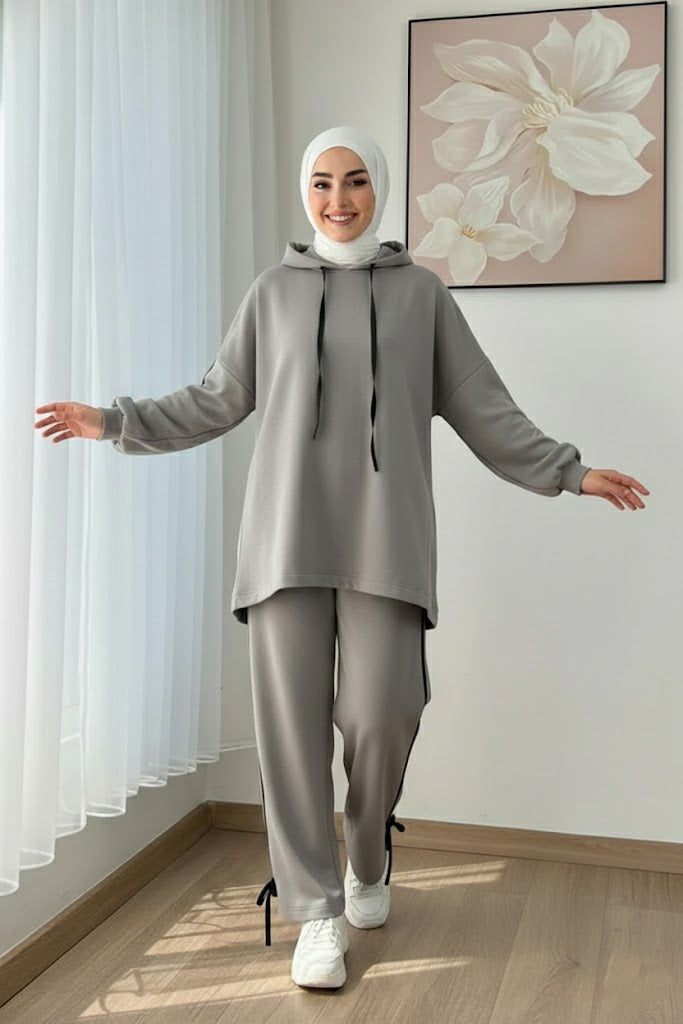 Breathable Stretch Hoodie & Pants Set – Grey