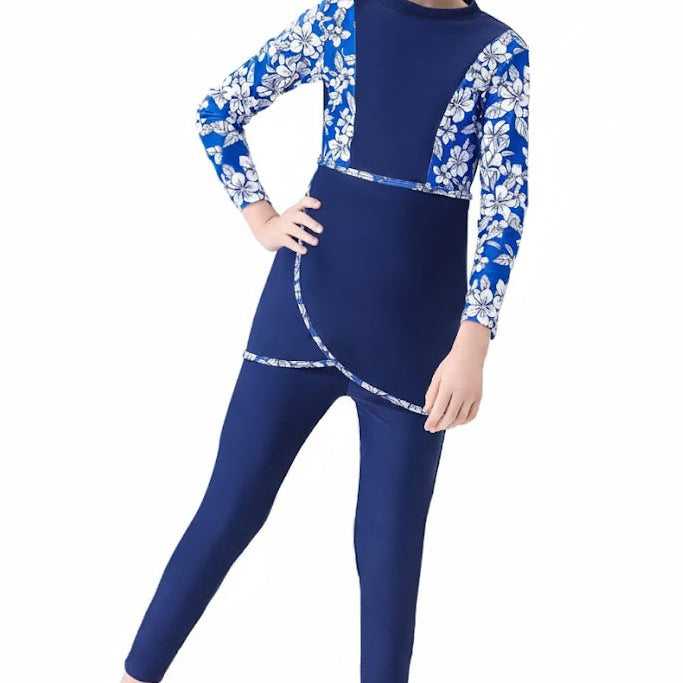 Nura 3-Piece Kids' Modest Swimsuit-Ocean Blue
