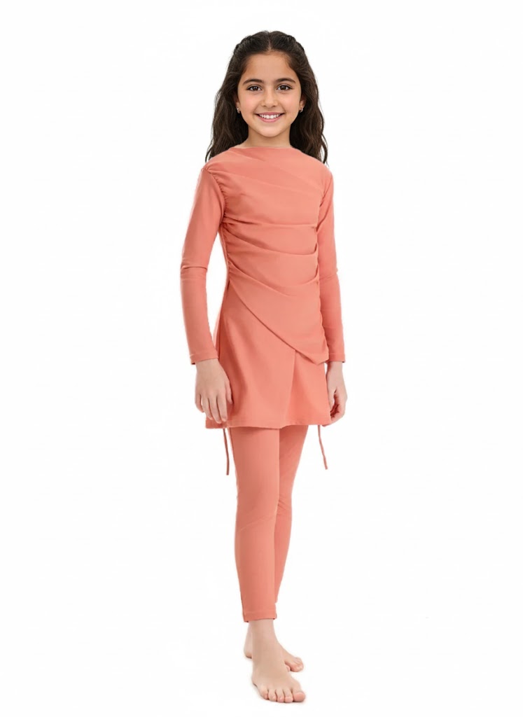 Lina 3-Piece Kids' Modest Swimsuit-Coral